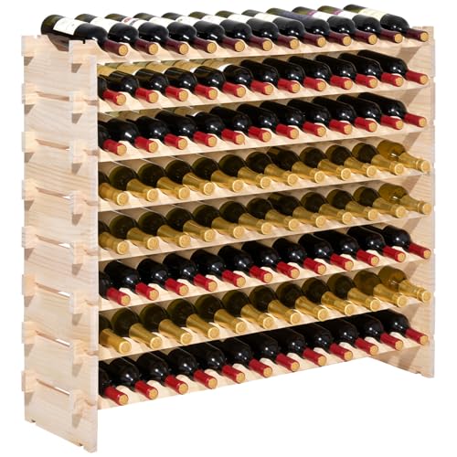 96 Bottle Stackable Modular Wine Rack (Natural Wood Color / 8-Tier 96 Bottles)