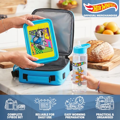 Hot Wheels Boys Lunch Box 3Pc Set (Multi Hot Wheels)