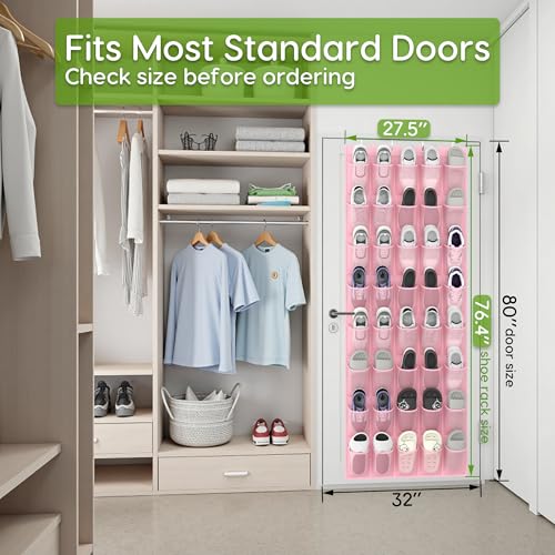 Over the Door Shoe Organizer with 40 Large Breathable Mesh Pockets (Pink / 40 Pockets)