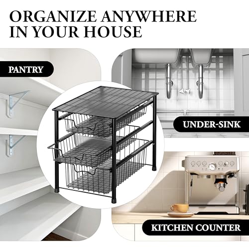 Stackable 3 Tier Sliding Basket Organizer Drawer (3-tier / Black)