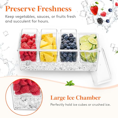 Chilled Condiment Caddy with 4 Compartment & Individual Lids (without Accessories / 4 Containers)