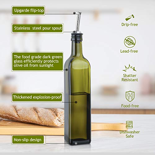 17oz Glass Olive Oil Bottle Dispenser (Dark Green / 17 Ounces)