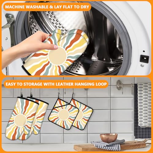 Mingnei Boho Sun Oven Mitts and Pot Holders Sets 4Pcs (Colourful Boho Sun)