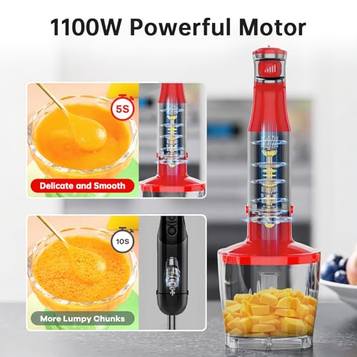 Immersion Blender Handheld Corded (Christmas Red / 5 in 1)