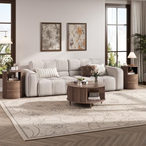 Round Coffee Table with Storage (Chestnut Brown)