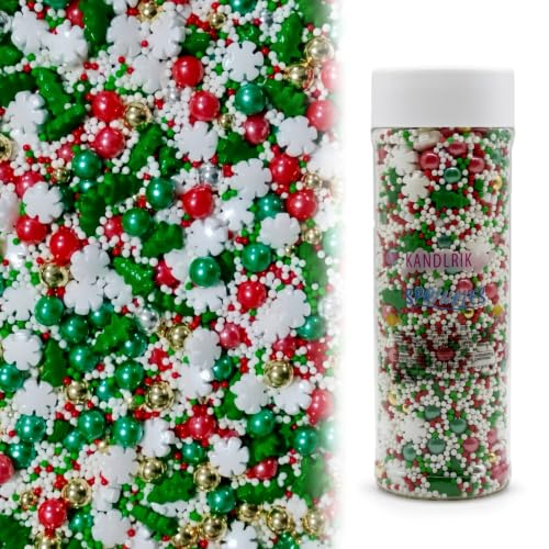 Christmas Mixed Sprinkles Edible Pearls Cake Decorations Cupcake Toppers Cookie Decorating Perfect for Wedding Party Valentine Halloween Christmas Supplies 4.58OZ (Christmas)