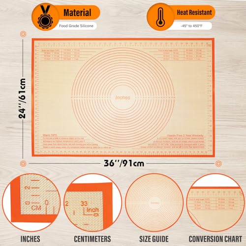 Silicone Pastry Mat 36x24 Inch Nonstick Baking Mat