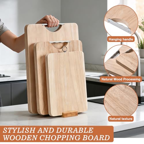 Wooden Cutting Board Set of 3 with Holder Maple Chopping Boards for Kitchen (15"L x 10.2"W)