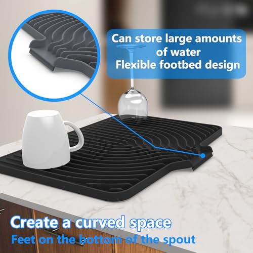 Dish Drying Mat for sink with a bulged edge (18"×12" / Black)