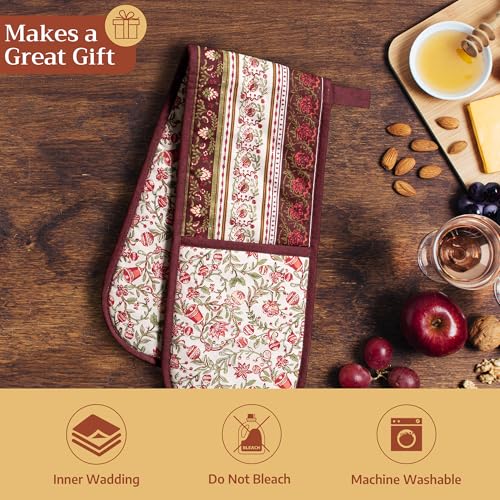 Double Oven Mitts 100% Cotton Double Oven Glove (051 - Reveillon Au Jardin / 7" x 35" (Double Oven Mitt))