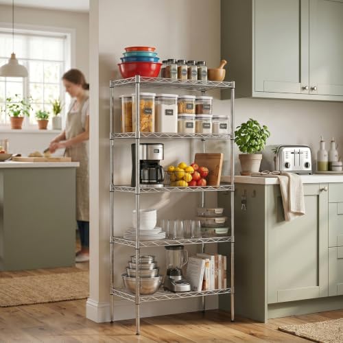 5 Tier Wire Shelf (Chrome / 22×12×48)