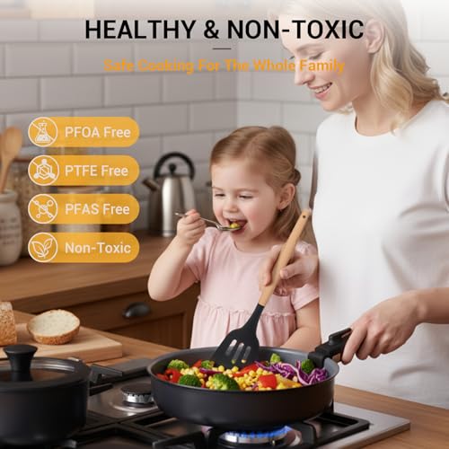 18 Piece Ceramic Pots and Pans Set Non Stick (Black)