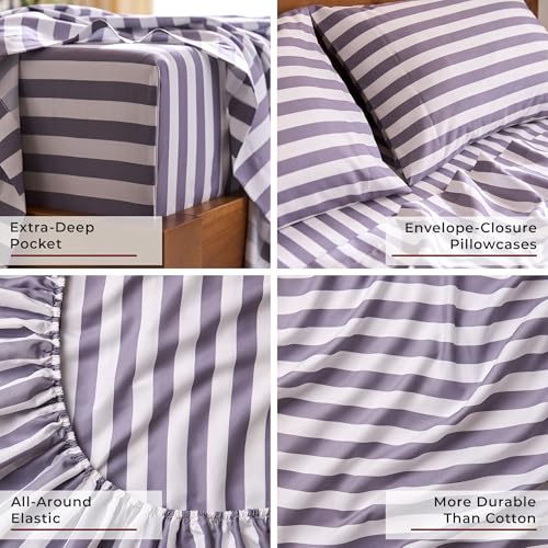 Iconic 4 Piece Sheet Set (3395 Oxford Stripe Hazy Lilac / California King)