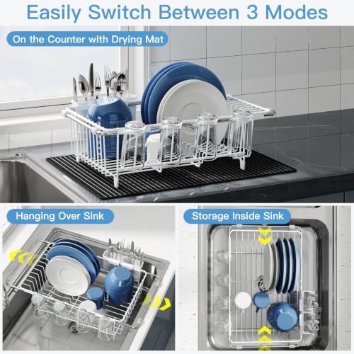 White Dish Drying Rack in Sink with Mat (White / For 12"-30"w Sink, with Mat)
