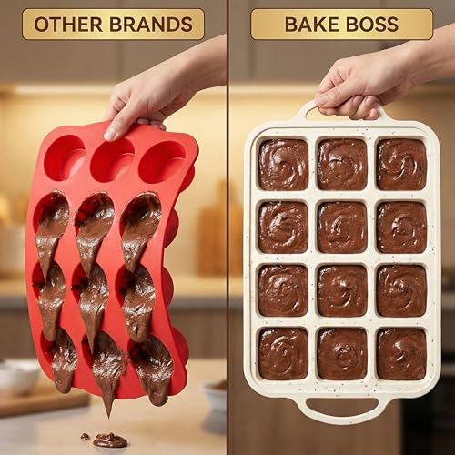 Silicone Brownie Pans with Dividers (Cream / Square (12 Cups Pan, Pack of 2))