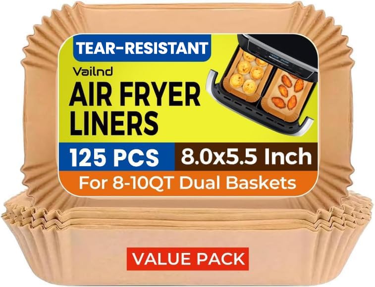 125Pcs Air Fryer Liners Disposable for Dual Basket 8x5.5 Inch Rectangle (8*5.5"Rectangle)