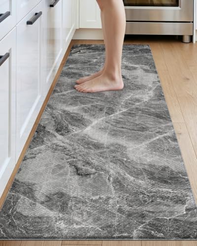 Kitchen Floor Mats Cushioned Anti Fatigue (Grey Marble / 107"L x 23"W x 0.4"Th)