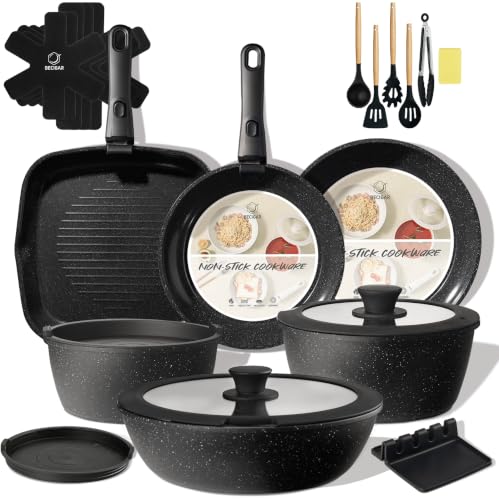 24pcs Ceramic Pots and Pans Set (Black 24 Pcs)