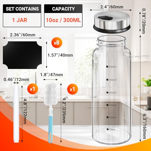 10oz Glass Spice Jar with Adjustable Pour Holes Scale Lines (10oz / 300ml)