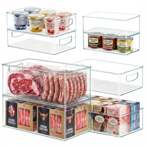 8 PACK Freezer Organizer Bins Fridge Organizers and Storage Stackable Refrigerator Organizers Bins with Side Handles Clear Storage Bins for Pantry (8 Count)
