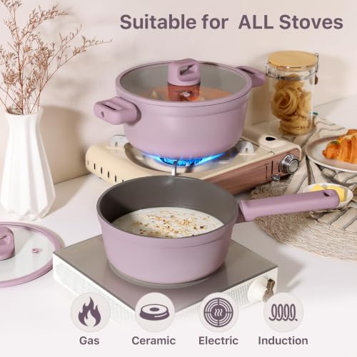 20Pcs Nonstick Pots and Pans Set (Lavender Purple / L)