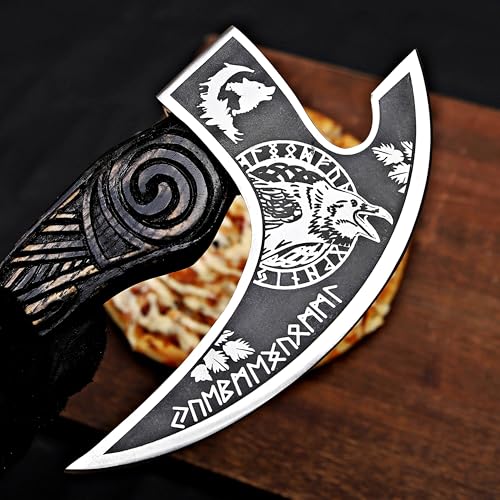Pizza Cutter Axe Rocker Carbon Steel Slicer Chef Pizza Cutter Viking Axe with Leather Cover (American Eagle)