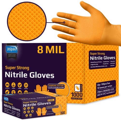 Cleanroom Orange Nitrile Gloves HEAVY DUTY 8 Mil Nitrile Chemical Resistant Medical Cooking Cleaning Disposable Gloves Case (Medium)
