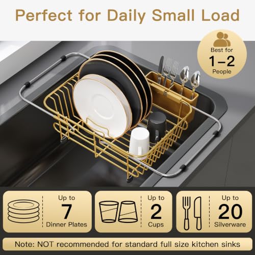 Gold Dish Drying Rack in Sink with Utensil Holder (Gold / For 10"-12"w Sink)