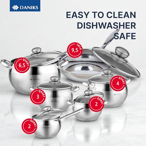 Classic 12 Piece Stainless Steel Cookware Set with Glass Lids (12-pcs Set)