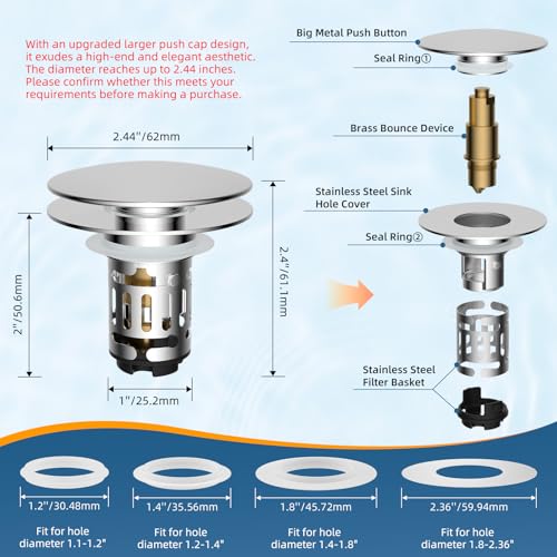 Upgraded 3 in 1 Bathroom Sink Drain Strainer (Chrome)