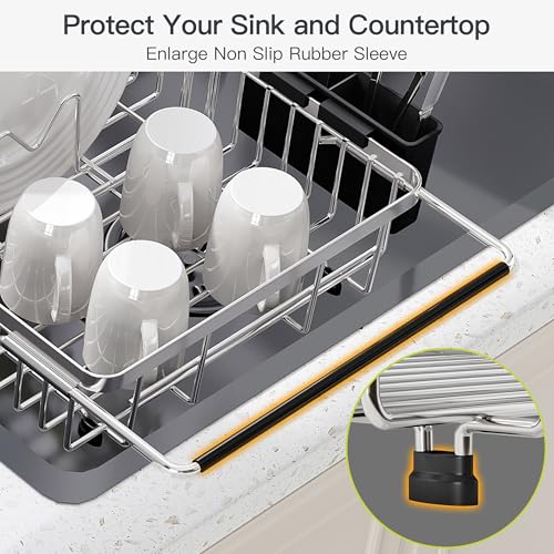 Expandable Dish Drying Rack Over the Sink with Utensil Holder (Silver / For 12.5"-30"w Sink, Expandable)