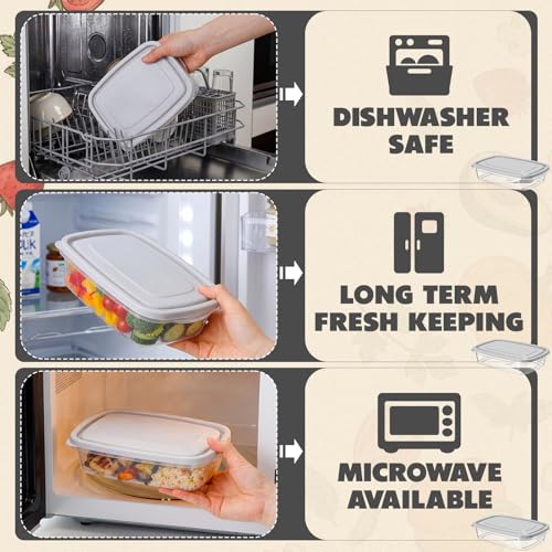 18 Pcs 33 oz Plastic Food Storage Containers with Lids (Grey)