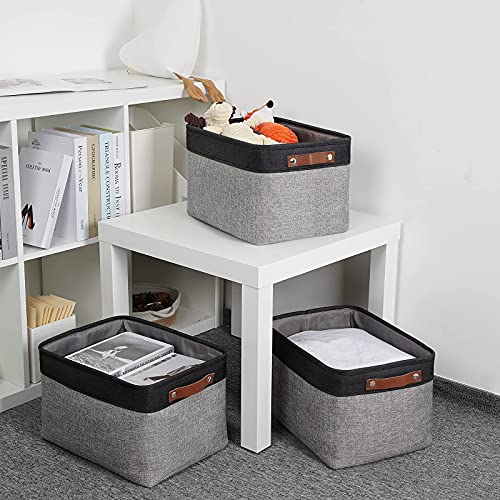 Fabric Baskets for Storage (Black&Grey / L-15"x11"x9.5")