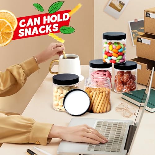 48 PCS 8 OZ Plastic Jars with Screw On Lids (black / 8 Ounce)