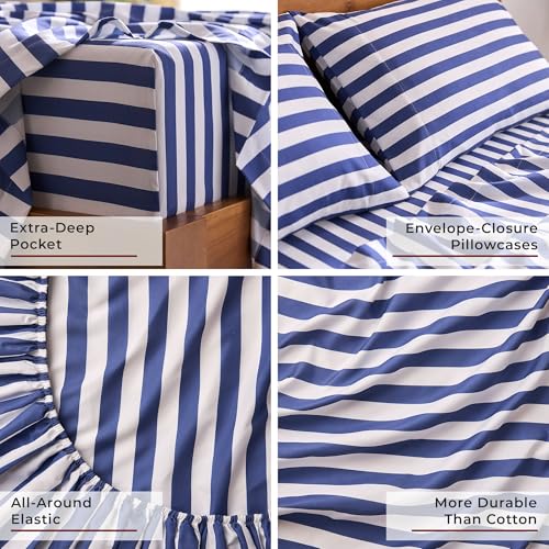 Iconic 4 Piece Sheet Set (3493 Oxford Stripe Blue Nova / California King)