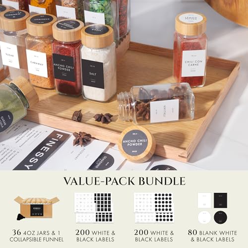 36 Thick Glass Spice Jars With Bamboo Lids