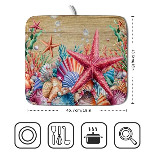 Dish Drying Mat for Kitchen Counter (Beach Starfish 0317 / 18" x 16")