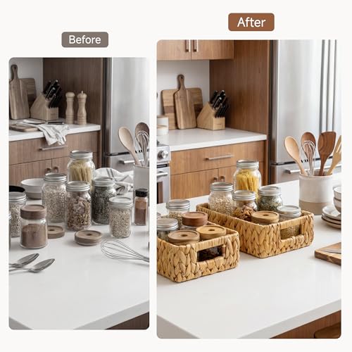 Small Wicker Baskets for Shelves (Natural (Water Hyacinth) / 2x 11¼"L x 7½"W x 3½"H)