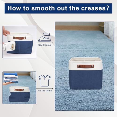 Storage Bins Large Fabric Storage Baskets for Shelves 3 Pack (NavyBlue / Off-White / Large -15"x11"x9.5")