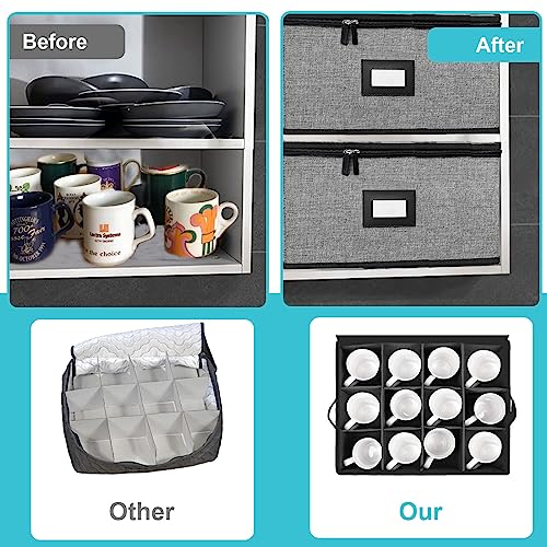 2PACK Quilted Mug Cup Storage Box (2 Pack Box for Cups and Mugs Quilted Hard Shell)