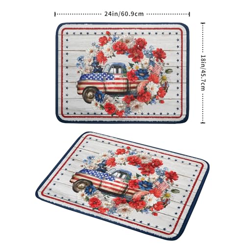 Patriotic Truck Dish Drying Pad 4th of July Drying Mat for Kitchen Counter Coffee Bar Sinks 18 X 24 Inch (Patriotic Truck Blue / 24" x 18")