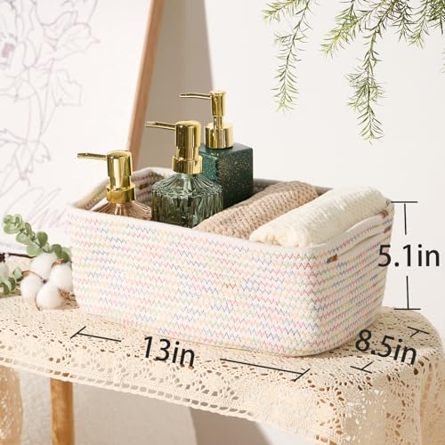 Small Storage Baskets for Organizing (4pcs-L13xW8.5xH5.1" / Rainbow Stitches)