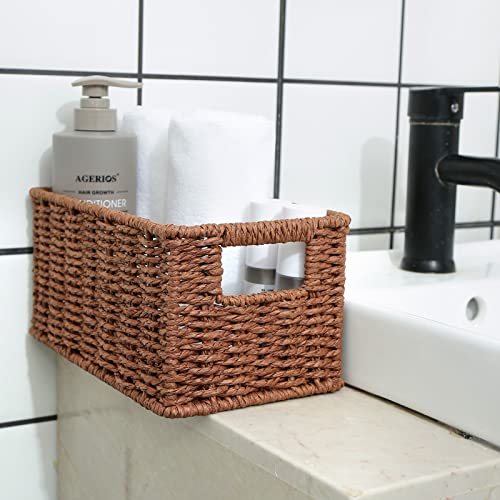 Woven Baskets for Storage (12 x 8 x 6 inches / Dark Brown)