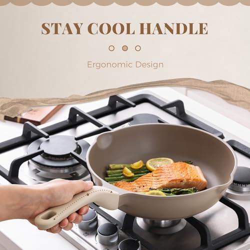 Nonstick Deep Frying Pan with Glass Lid (10 Inch / Natural Linen)