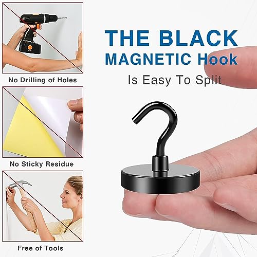 Magnetic Hooks Magnet Hook for Cruise Cabins 130LBS (Black / 1.26in)