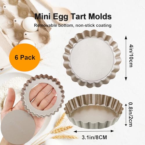 4 Inch Mini Quiche Pans Gold 6 Pack. Egg Tart Molds w (4*0.8IN)