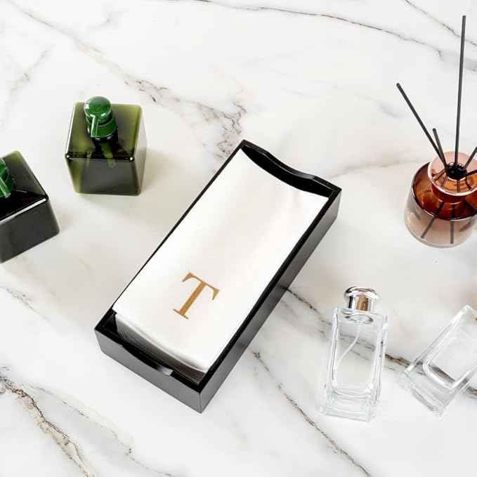 Luxenap 15.8 X 7.9 Inch Linen-Feel Guest Towels, 2000 Lettered Hand Towels - Gold Letter 'T', Sans Serif Font, White Paper Dinner Napkins, airlaid, For Restrooms And Tables