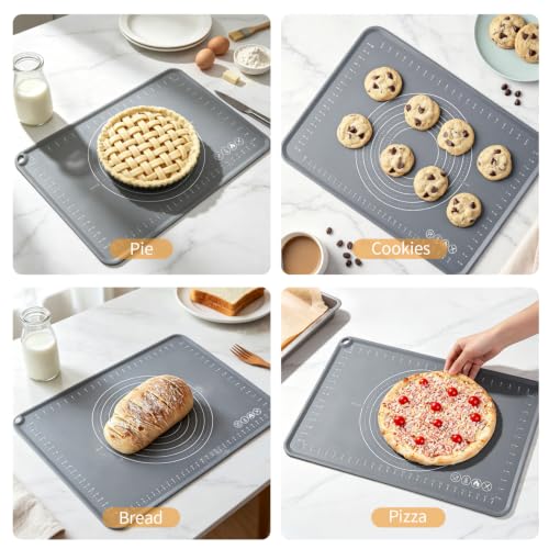 Silicone Pastry Mat 24" x 16" Baking Mat with Measurements and Edge Heightening (Dark Gray / 23.6"L x 15.7"W)