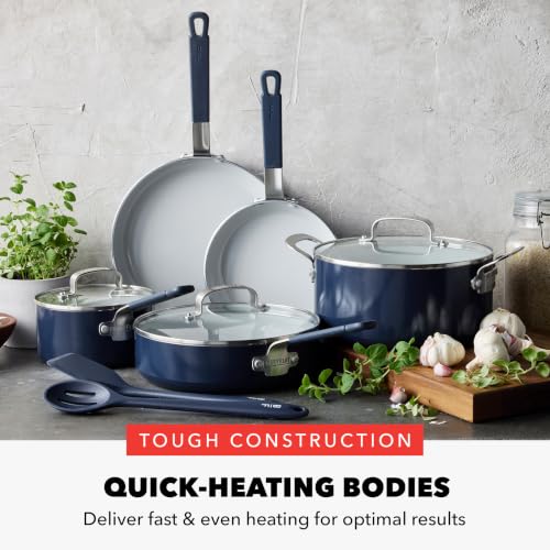 X Bobby Flay 10 Piece Ceramic Nonstick Cookware Set (10 Piece Cookware Set / Navy Blue)