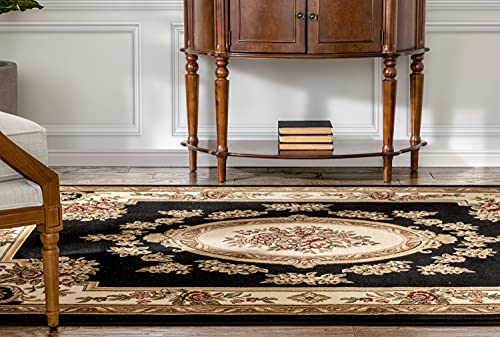 Timeless Collection Le Petit Palais Black 6x9 Luxurious Traditional French Aubusson Medallion Oriental Area Rug Perfect for Living Room Bedroom or Dining Room Easy (6'7" x 9'3" (Rectangular) / Black)